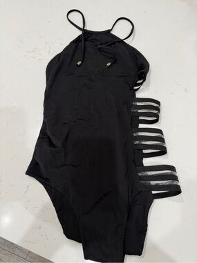 Beach Bunny Black One-Piece Swim Bodysuit with Side Strap Cutouts